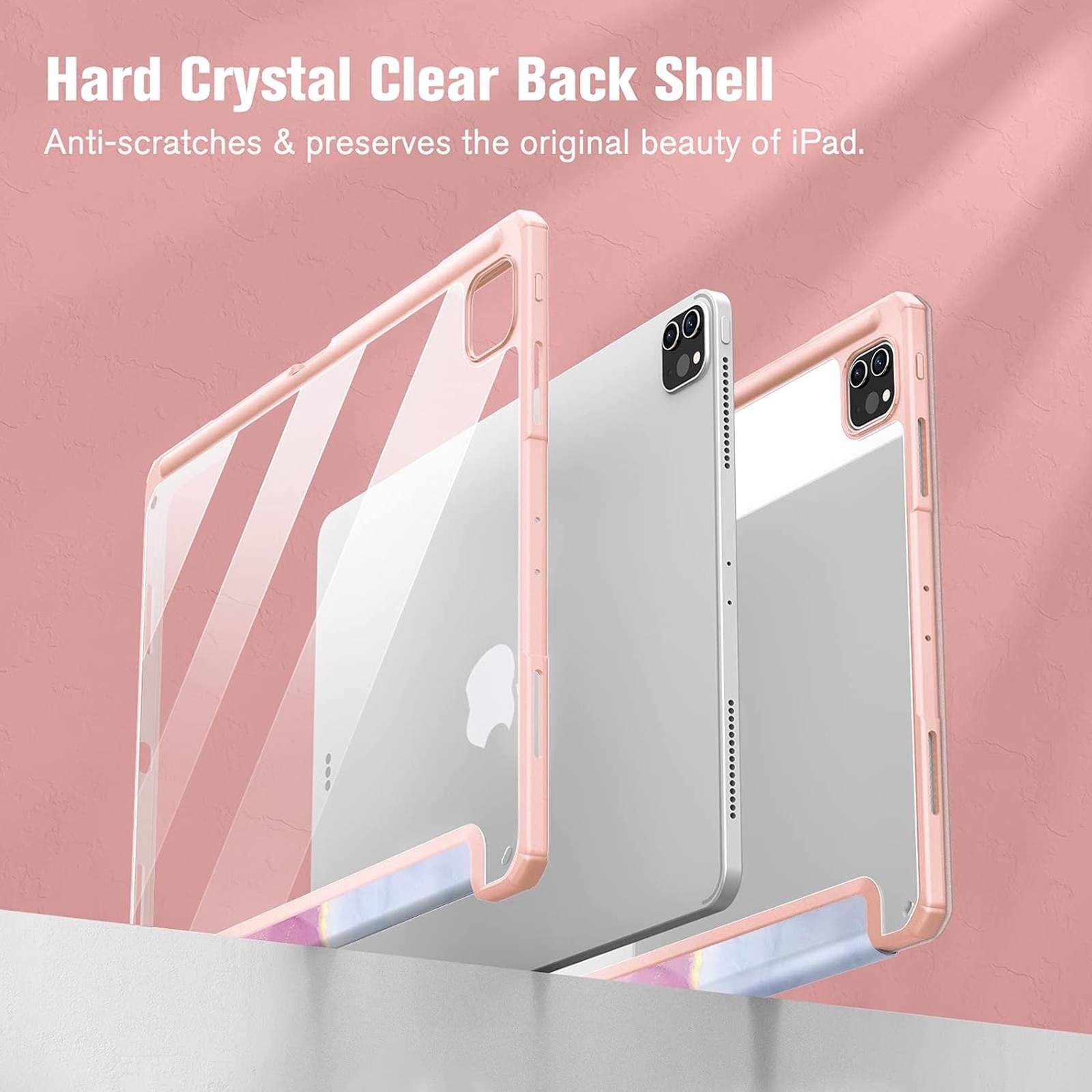 Husa tableta, SINBINTA, Compatibil cu iPad pro 2021/2020/2018, 12.9", Suport pentru pix, Atasament magnetic, Functie sleep/wake-up, Antisoc, Usor de instalat, Portabil, Design ergonomic, TPU/Acril/Piele ecologica, Roz