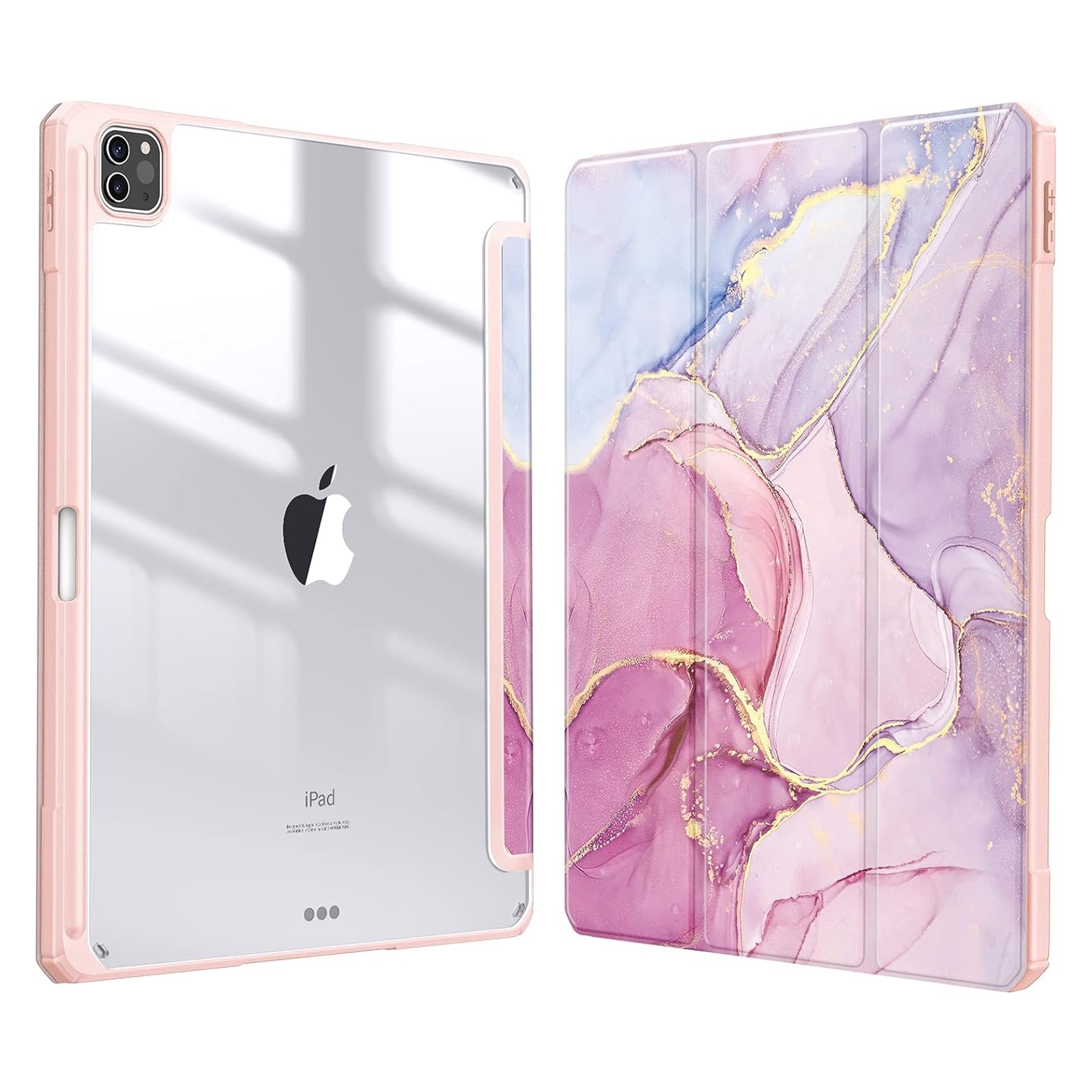 Husa tableta, SINBINTA, Compatibil cu iPad pro 2021/2020/2018, 12.9", Suport pentru pix, Atasament magnetic, Functie sleep/wake-up, Antisoc, Usor de instalat, Portabil, Design ergonomic, TPU/Acril/Piele ecologica, Roz