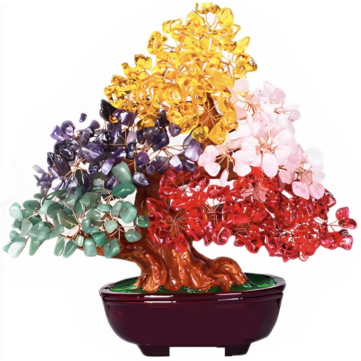 Bonsai cu cristale naturale multicolor, reprezinta cadoul perfect pentru prosperitate, succes, energie pozitiva, 23CM