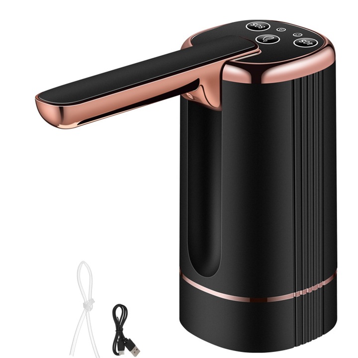 Електрическа помпа за бутилки за вода, SINBINTA, 1200mAh, 4W, USB зареждане, Сгъваем дизайн, Три режима, Индикатор за мощност, Съвместима с 2-5 GAL бутилки за вода, За дома, къмпинг, офис и пътуване, ABS, 130 x 142 mm, Черен