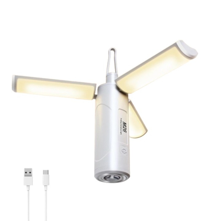 Lampa camping YWX, 3 moduri iluminare, pliabila, IPX65, power bank 3500mAh, alb