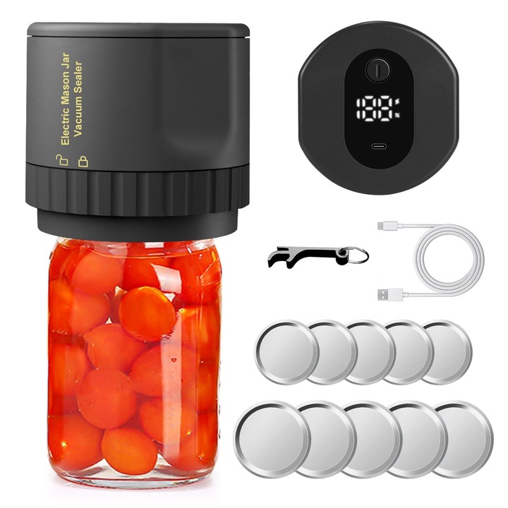 Sigilator electric cu vid pentru borcane zidar pentru depozitarea alimentelor cu capace de depozitare, USB, ABS