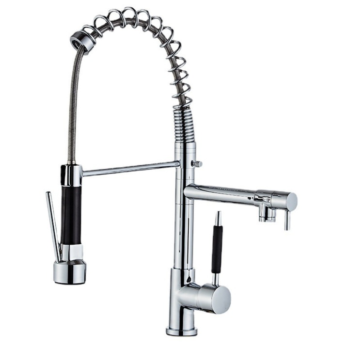 Кухненски кран, премиум клас, две водопроводни тръби, гъвкав край, 360 градуса, неръждаема стомана, SMART GADGETS C&A, включени връзки, сребро