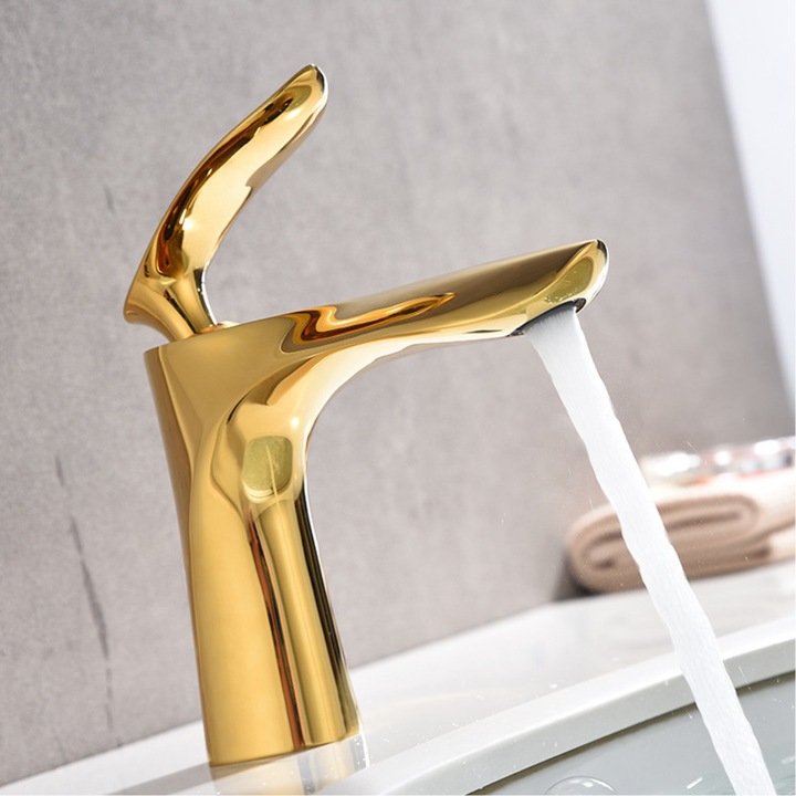 Baterie Sanitara, Chiuveta baie, Otel Inoxidabil, Racoarde Incluse, Rezistent La Zgarieturi, SMART GADGETS C&A, Design Minimalist, 19 cm, Aurie