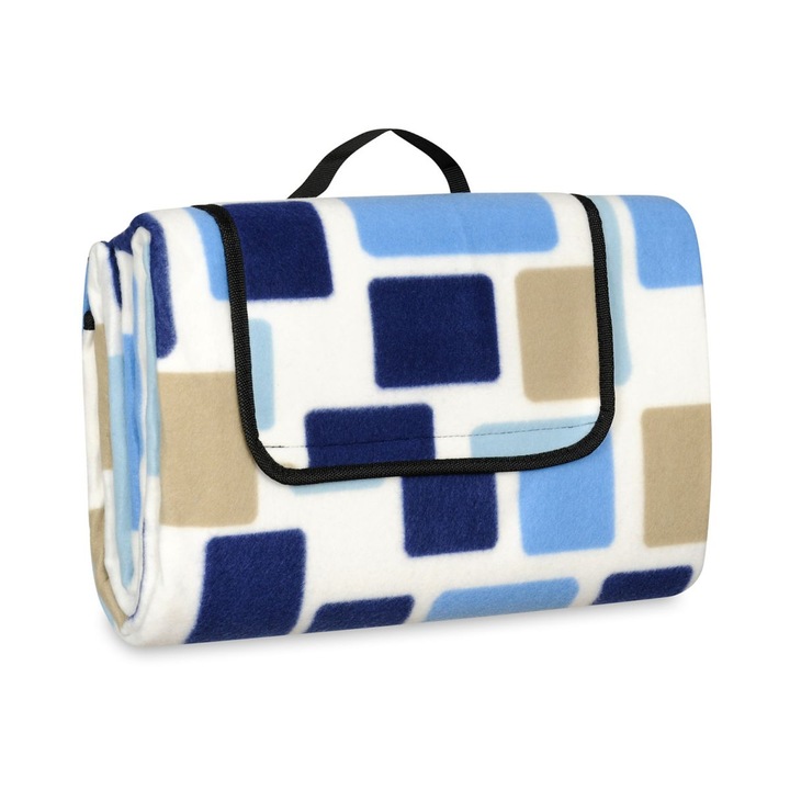 Patura de picnic cu manere de transport, 150x200 cm, impermeabil, patura groasa, Albastru multicolor
