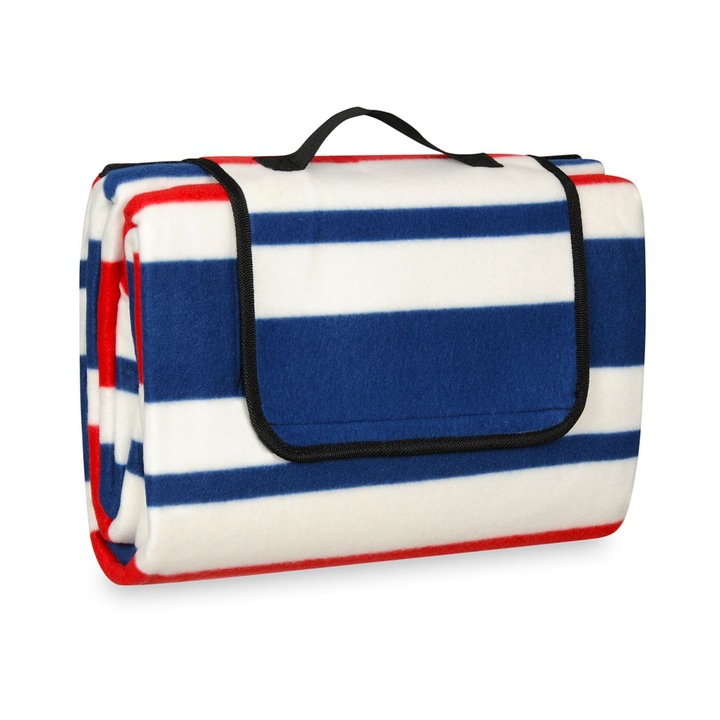 Patura de picnic cu manere de transport, 150x200 cm, impermeabil, patura groasa, Bleumarin multicolor