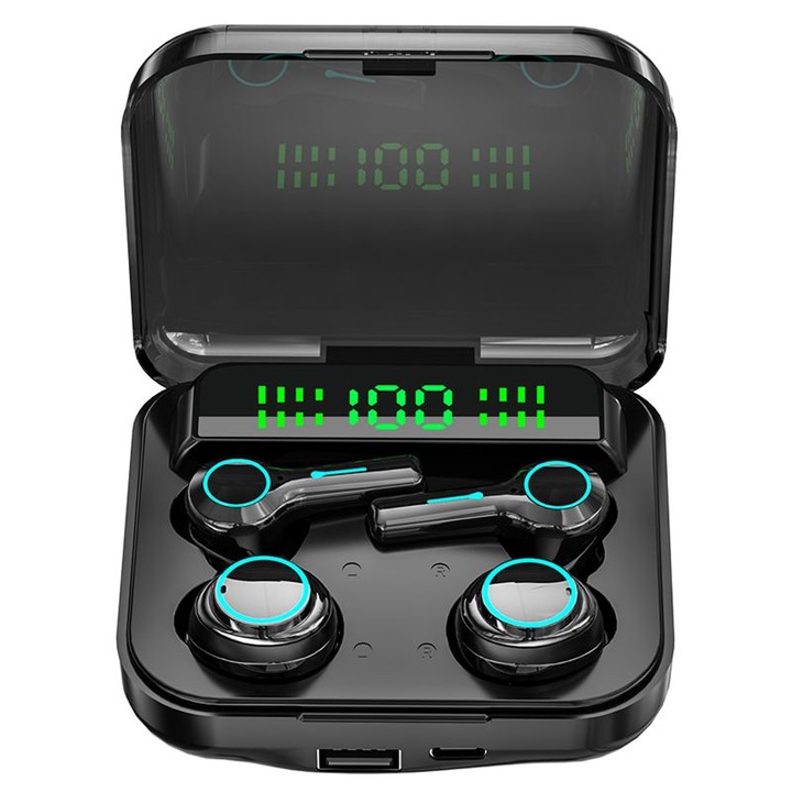 Casti Wireless cu 2 Perechi de Casti Earbuds Tip-C, matcso by CSM 4U PRODUCTS®, Cutie de Incarcare 2000 mah, Impermeabilitate IPX7, Conexiune Bluetooth 5.2, Compatibilitate Universala, Incarcare Rapida, Design Modern si Elegant, Sunet de Inalta Calitate
