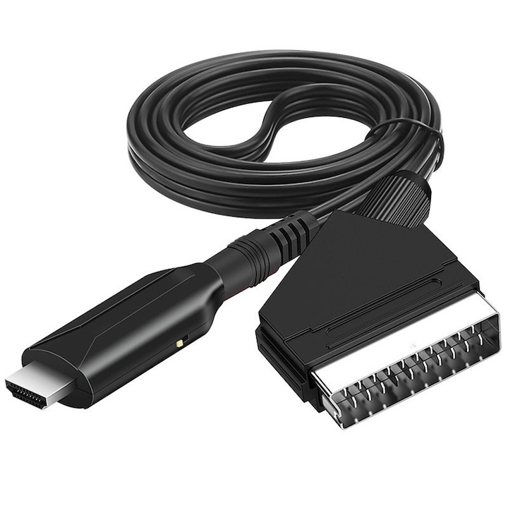 Convertor SCART la HDMI Rqiurpn, Active, 720P/1080p, portabil, negru, cu cabluri USB, Nicio instalare de driver, 1.5m