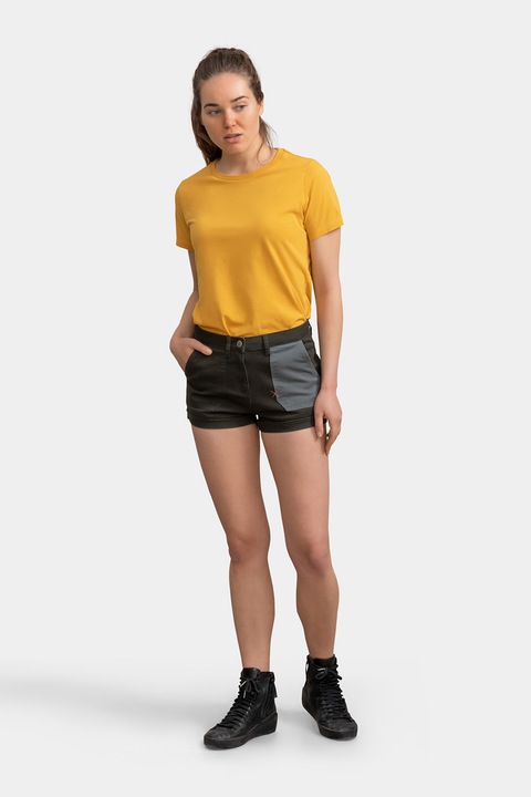 KAFT, Pantaloni scurti de denim cu buzunar constrastant, Negru stins/Gri inchis