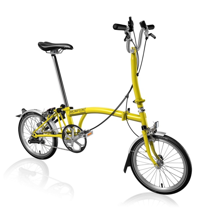 Bicicleta pliabila Brompton galben, cu 3 viteze