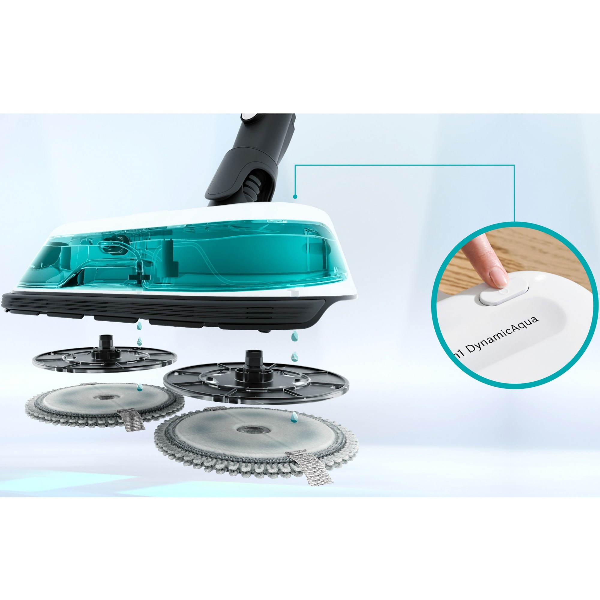 Aspirator vertical Bosch Unlimited 7 ProHygienic Aqua BCS71HYG1, baterie 3 Ah, 3 trepte de putere; Perie AllFloor DynamicPower cu LED-uri, 2in1 DynamicAqua Mop, rezervor apa pentru stergere pana la 50m2, Alb