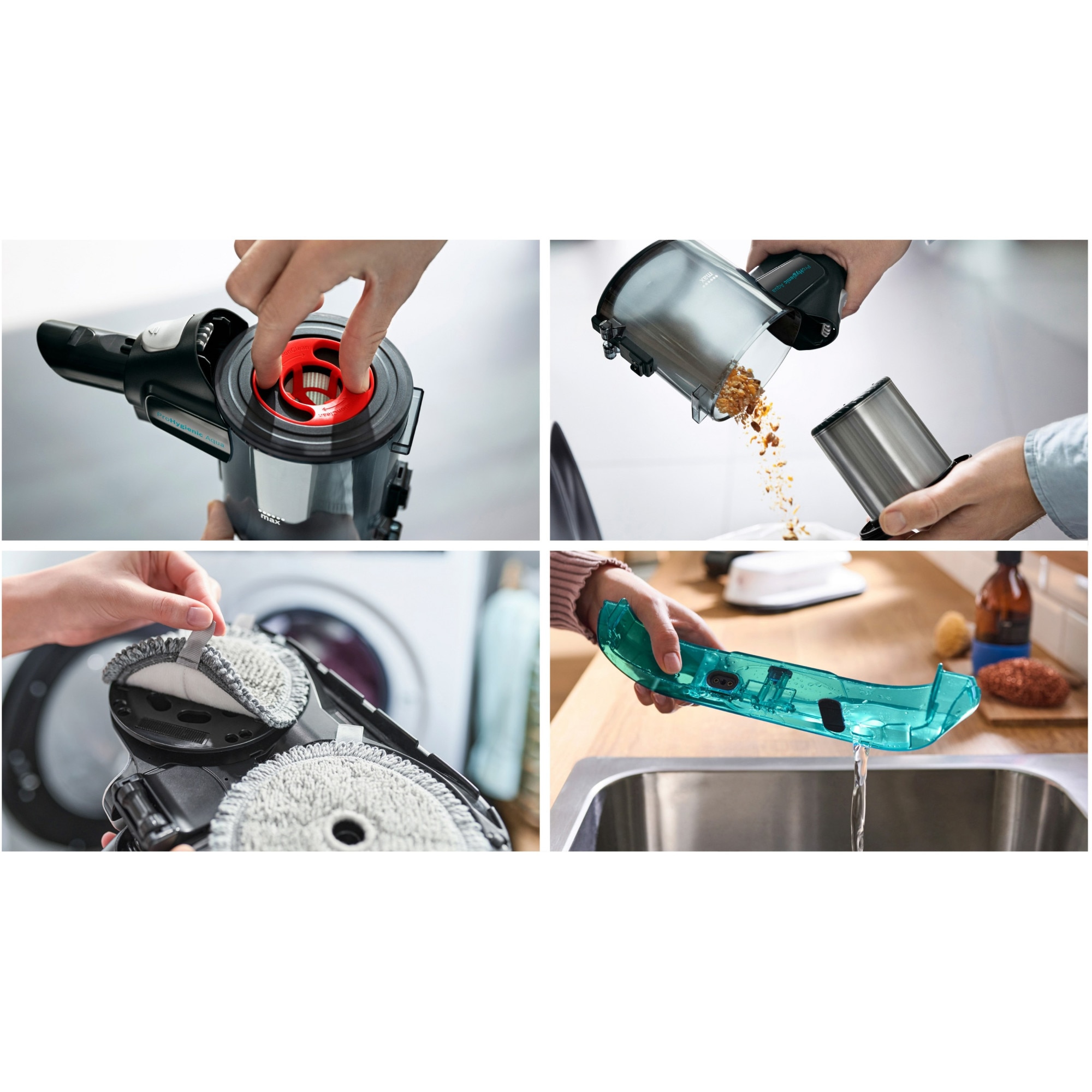 Aspirator vertical Bosch Unlimited 7 ProHygienic Aqua BCS71HYG1, baterie 3 Ah, 3 trepte de putere; Perie AllFloor DynamicPower cu LED-uri, 2in1 DynamicAqua Mop, rezervor apa pentru stergere pana la 50m2, Alb