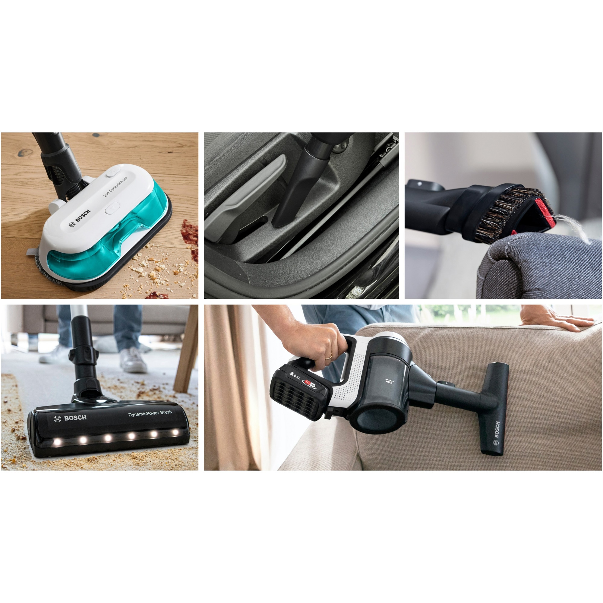 Aspirator vertical Bosch Unlimited 7 ProHygienic Aqua BCS71HYG1, baterie 3 Ah, 3 trepte de putere; Perie AllFloor DynamicPower cu LED-uri, 2in1 DynamicAqua Mop, rezervor apa pentru stergere pana la 50m2, Alb