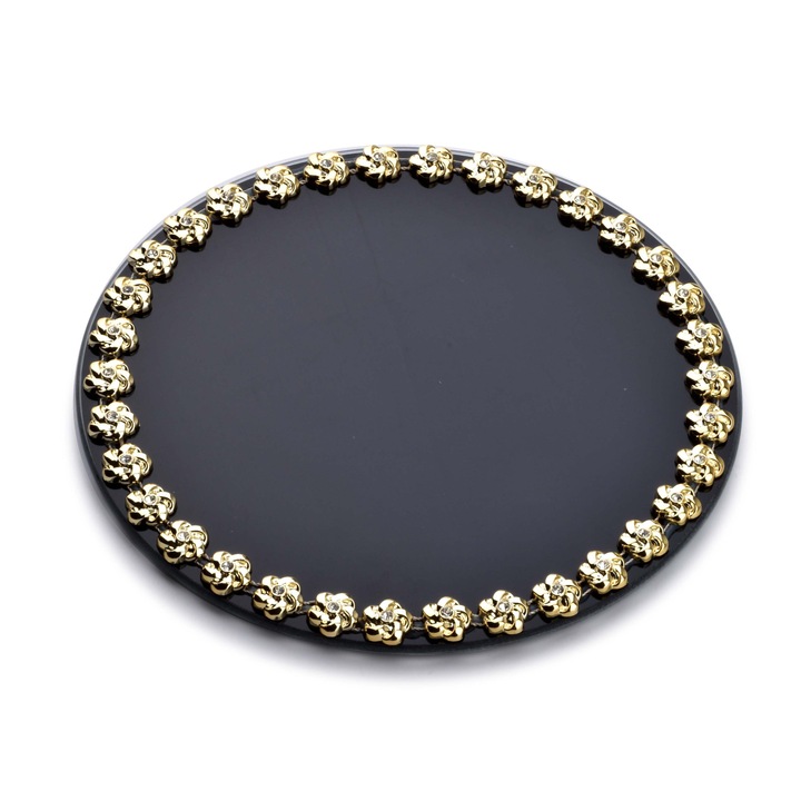 Tava decorativa Elia Black, Mondex, Sticla, 20cm, Negru/Auriu