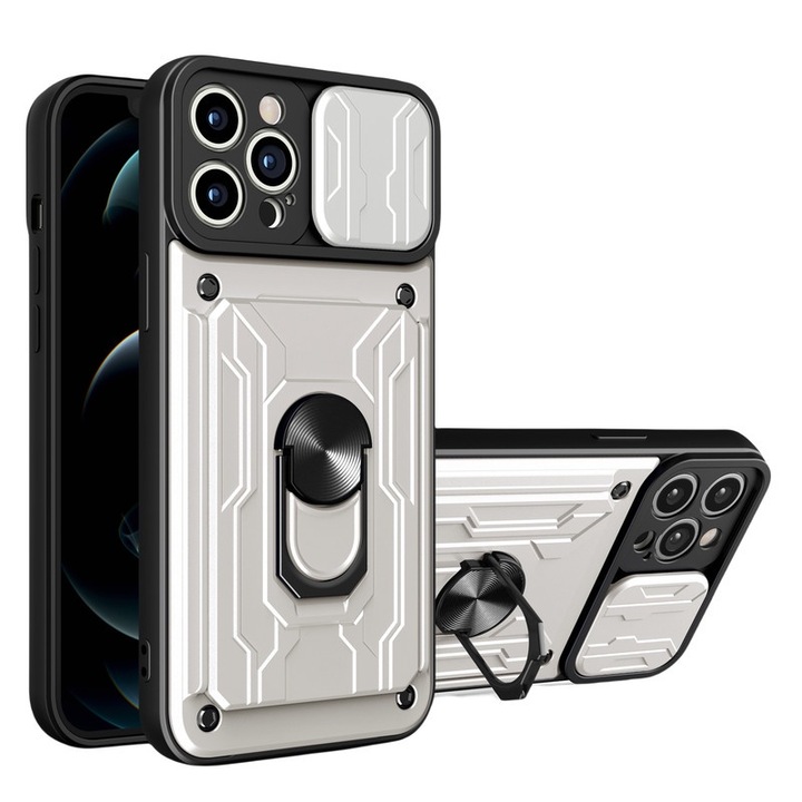 Telefon borító, ütésálló, iPhone 14 Pro-hoz, fehér
