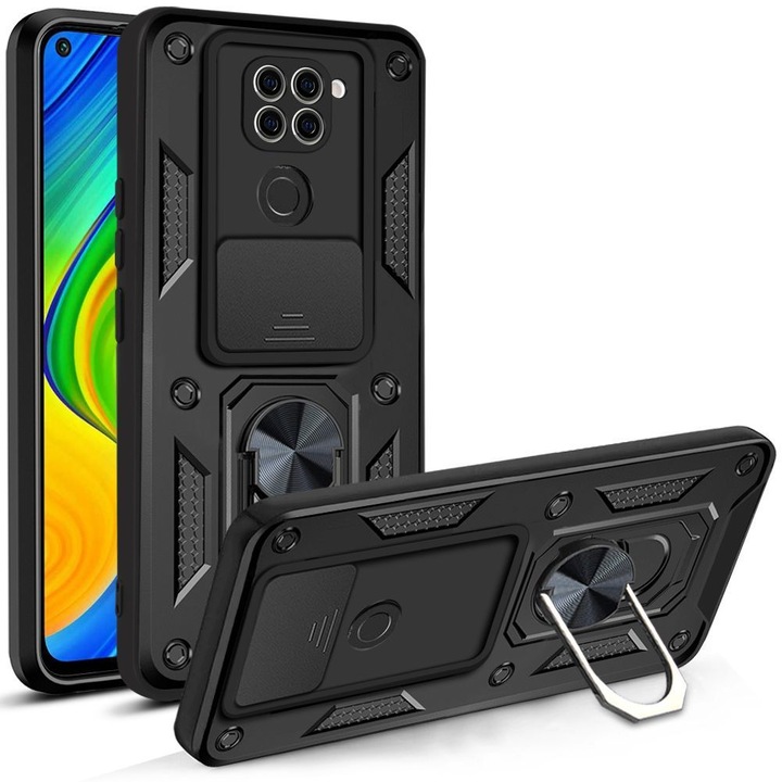 Védő telefontok, ütésálló, Redmi note 9-hez, gyűrűtartóval