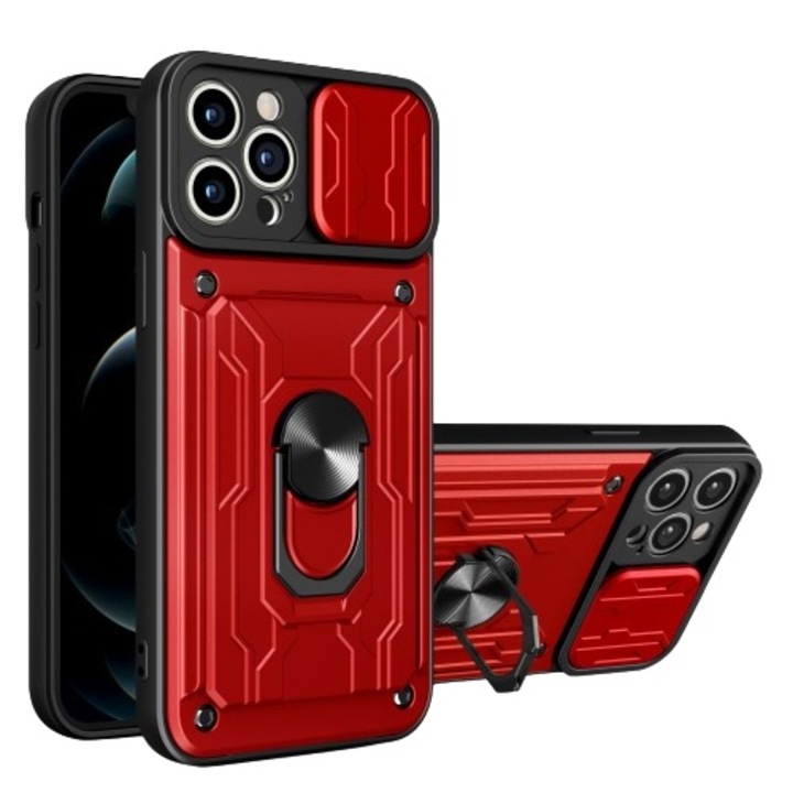 Telefontok, ütésálló, kamera védelem, gyűrűtartó, iPhone 14 Pro Max-hoz