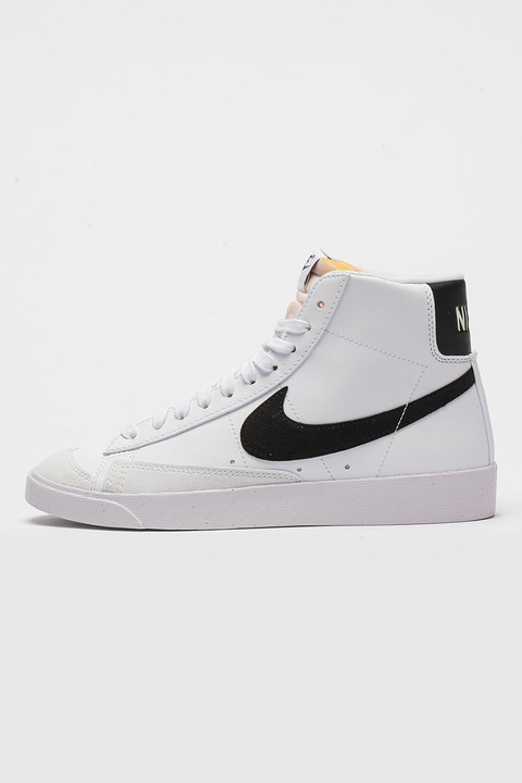 Nike, Pantofi sport mid-high din piele ecologica Blazer, Alb/Negru