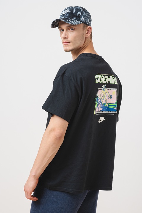 Nike, Тениска с принт на гърба, Розово/Син/Черен