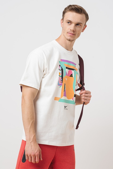 Nike, Тениска с фигурален принт, Оранжев/Виолетов/Мръснобял