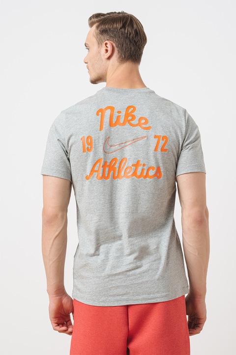 Nike, Тениска с лого, Сив меланж/Мандарина