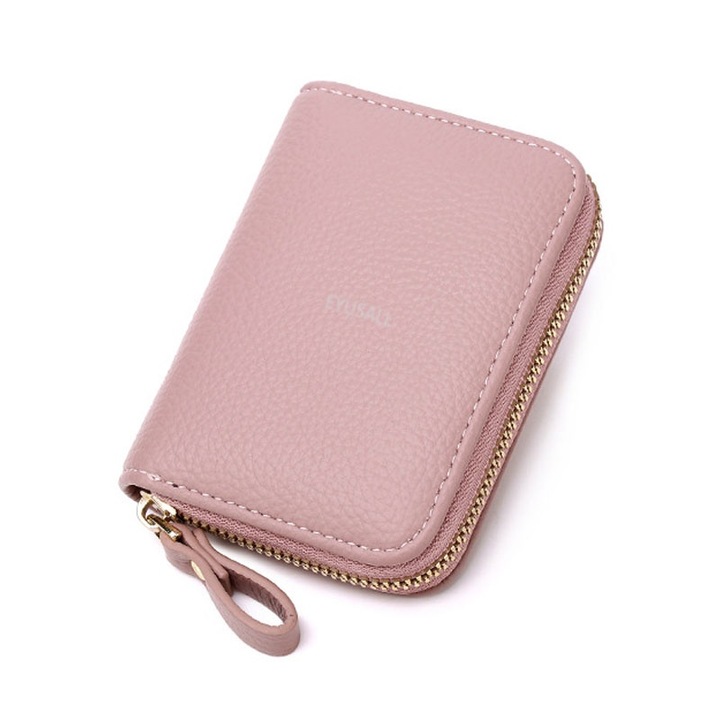 Portofel dama, EYUSALL, Protectie RFID carduri, Pentru depozitarea cardurilor de credit si a bancnota, 9 compartimente carduri, Roz