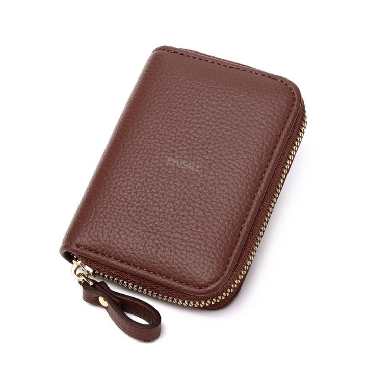 Portofel dama, EYUSALL, Protectie RFID carduri, Pentru depozitarea cardurilor de credit si a bancnota, 9 compartimente carduri, Maro