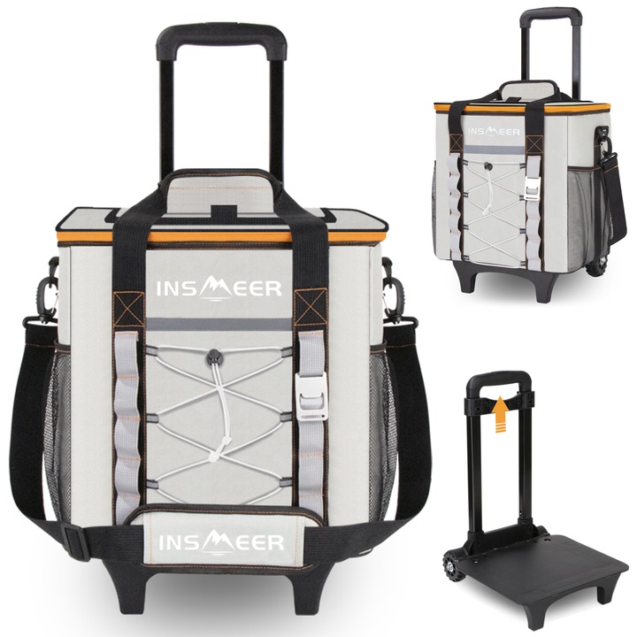 INSMEER Geanta frigorifica cu roti, Geanta termoizolantapliabila split,30L, Izolat si rezistent la scurgeri, Potrivit pentru camping si picnic