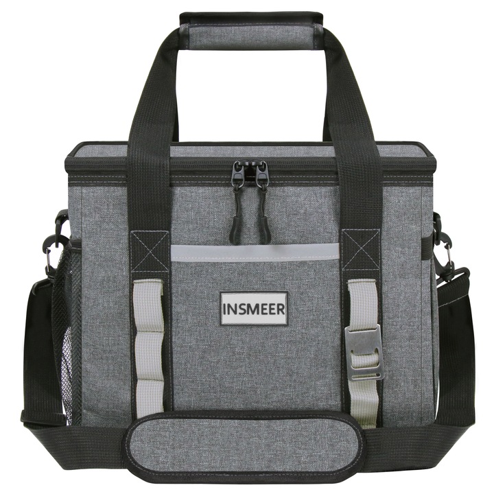 INSMEER 25L Изолирана хладилна чанта, Преносима и сгъваема, Изолирана и непропусклива, 35 x 25 x 25 cm, Тъмно сива