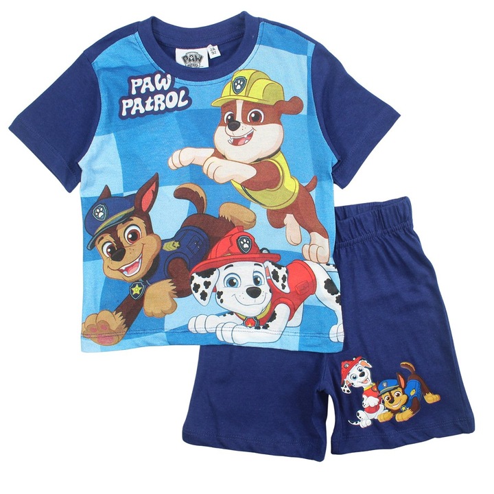 Gyerek pizsama rovid ujju, 100% pamut, tobbszinu, Go, Paw Patrol, Többszínű