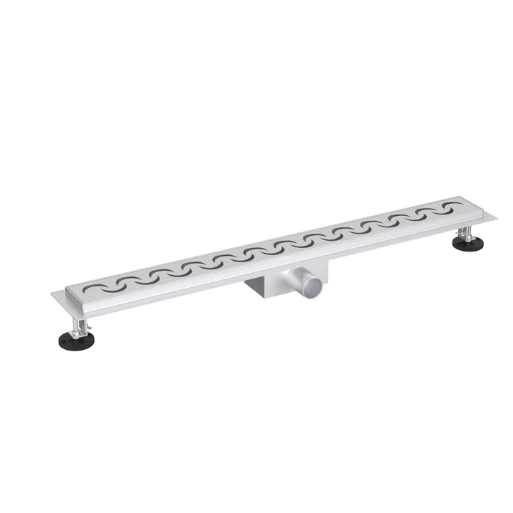 Rigola de dus, Balneo, Decor Inox, cu panou decorativ Moon, 90 cm, Otel inoxidabil, Inox