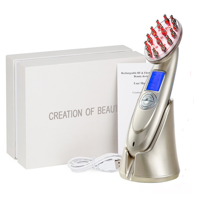 Електрически масажор за глава Червена светлина Микроток Инструмент за вмъкване на течност за растеж на косата Стимулиране на растежа на косата Апликатор за скалпа Златен цвят