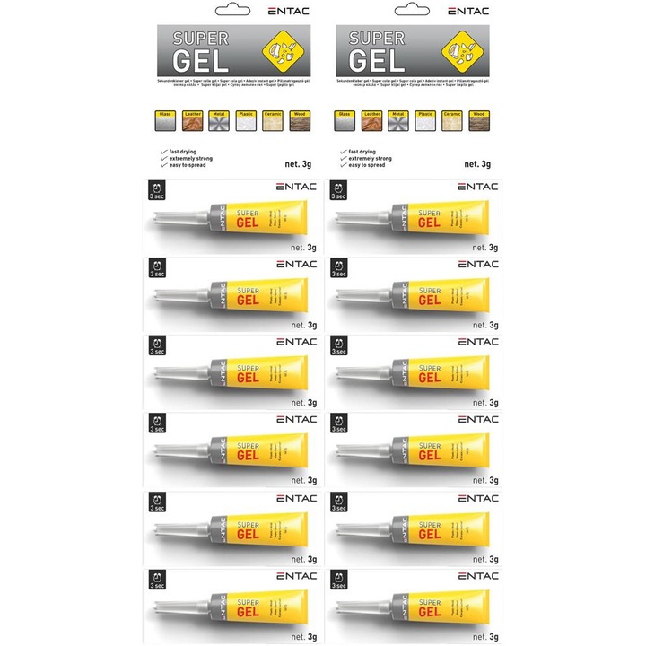 Set 12 buc adeziv universal gel Entac Superglue 3g