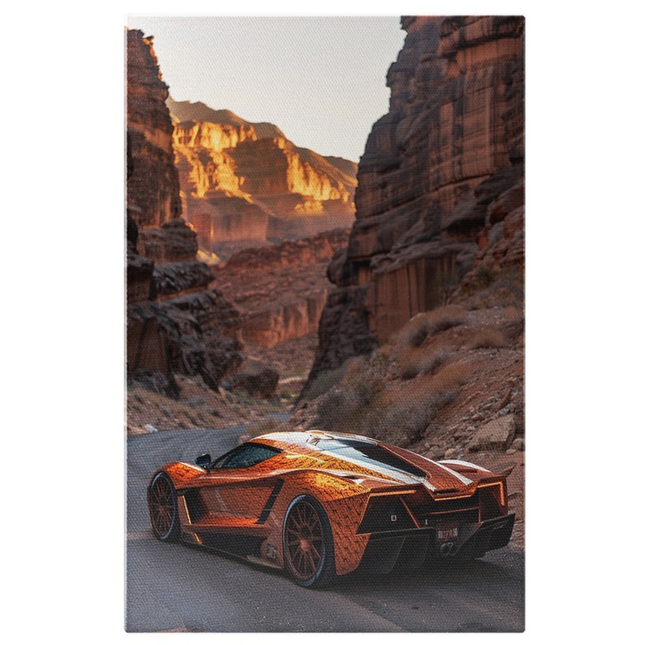 Tablou Canvas: Bolidul Auriu printre Peretii Canionului Vechi Stanci Sculptate de Natura Pictura Digitala 60x40CM