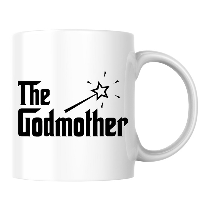 Cana personalizata - The Godmother! alba, 330 ml