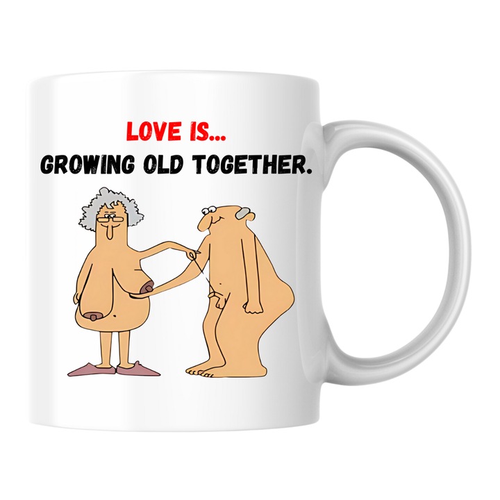 Cana personalizata - Dragostea este, Love is...growing old together! alba, 330 ml