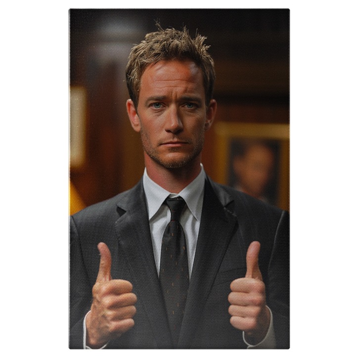 Tablou Canvas: Acordul Dat de Barbatul in Costum cu Cravata Decizii la Patru Ace in Camera Pictura Digitala 40x25CM