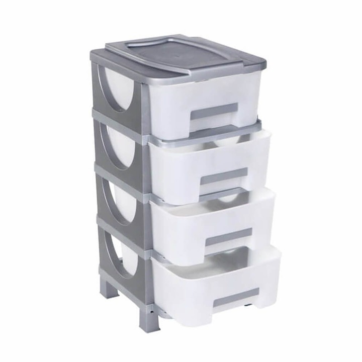 Comoda Homeplast Venus, 4 sertare, argintiu, 77x42x38cm