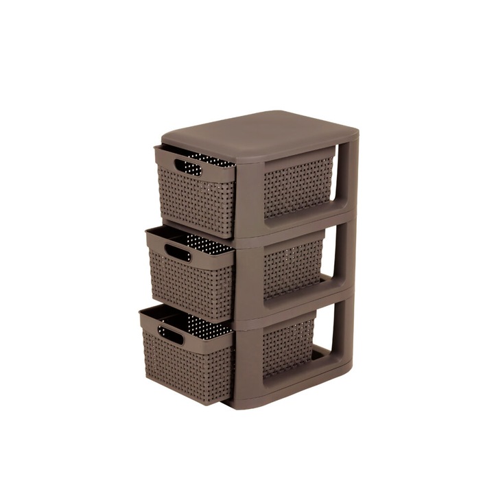 Raft de depozitare Homeplast Gabri, 3 sertare, bej-maro, 51x33x26cm