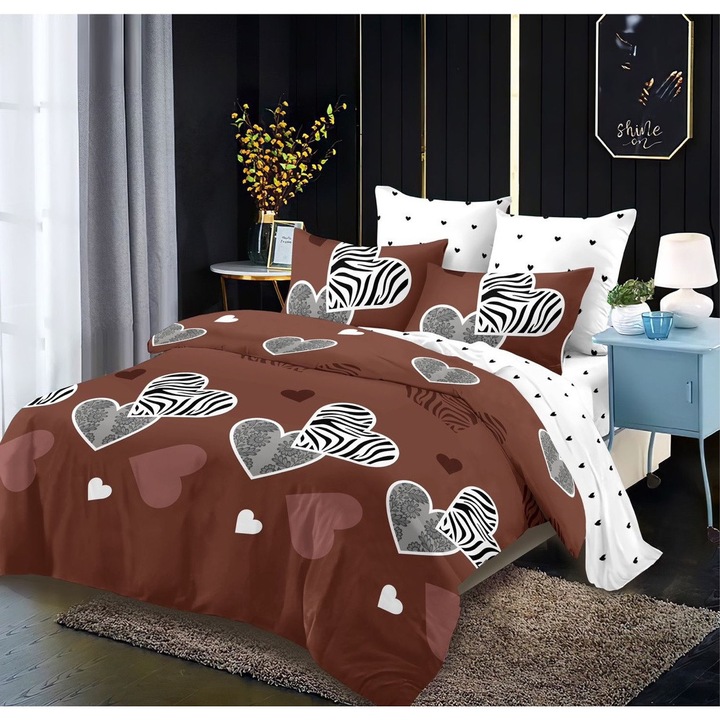 Cotton-Fine dupla ágyneműhuzat, 6 részes, London-CasaShop, barna-fehér