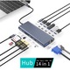 Докинг станция, Хъб 14 в 1 CRISTALIS SALE™, 4k USB Type-C адаптер, Multiport, 1xUSB3.1, 2xUSB3.0, 2xUSB2.0, 2xHDMI 4k, 1xUSB C данни, 1xUSB C PD, 2xHDMI 4k, 1xVGA, 1x3 . 5 жака, микрофон, 1xRJ45, 1xMicro SD, 1xTF SD, сребрист