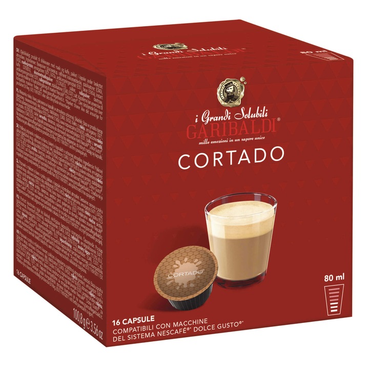 Capsule cafea Garibaldi Cortado, compatibile Nescafe Dolce Gusto, 16 capsule, 108g