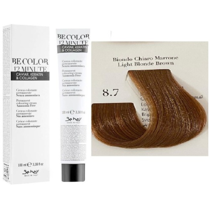 Vopsea de Par Permanenta Fara Amoniac - Be Color 12 Minute 8.7 Blond Maroniu Deschis - Be Hair