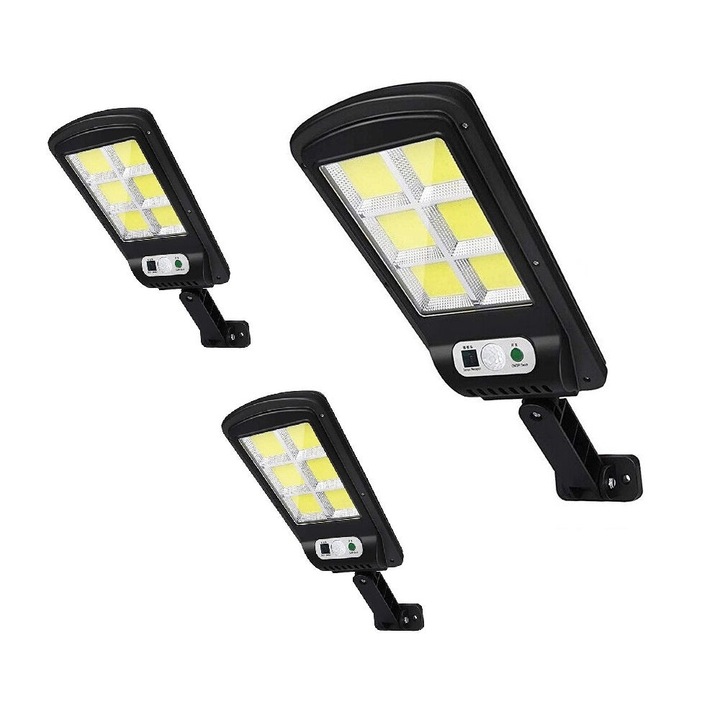 Комплект от 3 x LED соларни улични лампи, с 6 циферблата, сензор за движение, IP65, Wlora, черни