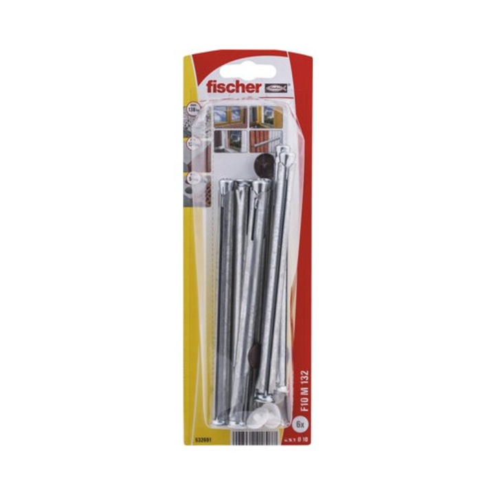 Ancore Cu Surub Fischer F10m 10x132 Mm, 6 Bucati, Pentru Rame/tocuri, Incl. Capacele De Mascare