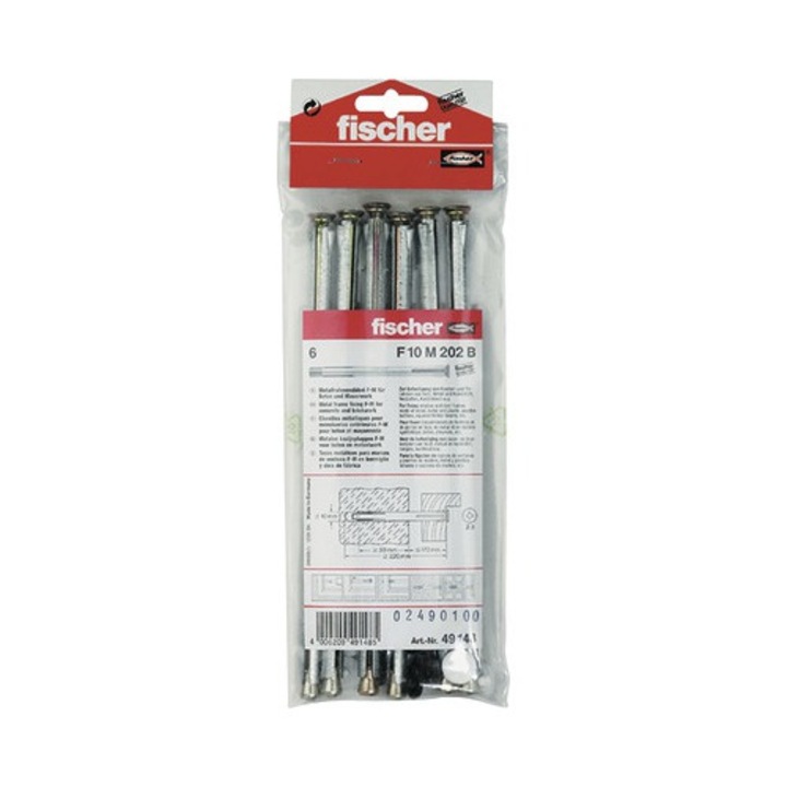 Ancore Cu Surub Fischer F10m 10x202 Mm, Pachet 6 Bucati, Pentru Rame/tocuri, Incl. Capacele De Mascare