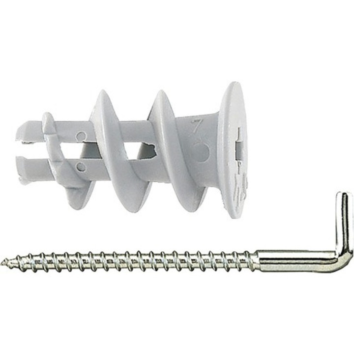 Dibluri Plastic Autoforante Cu Carlig Fischer Gk-wh 4, 2x40 Mm, Pachet 5 Bucati, Pentru Gipscarton, Incl. Unealta De Montaj