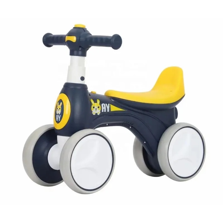 Bicicleta fara pedale cu roti silentioase, pentru copii 1-3 ani, lumini, muzica si baloane de sapun, bleumarin, Toyska®