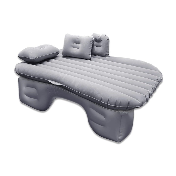 Saltea gonflabila auto pentru bancheta masina, cu accesorii, de culoare gri