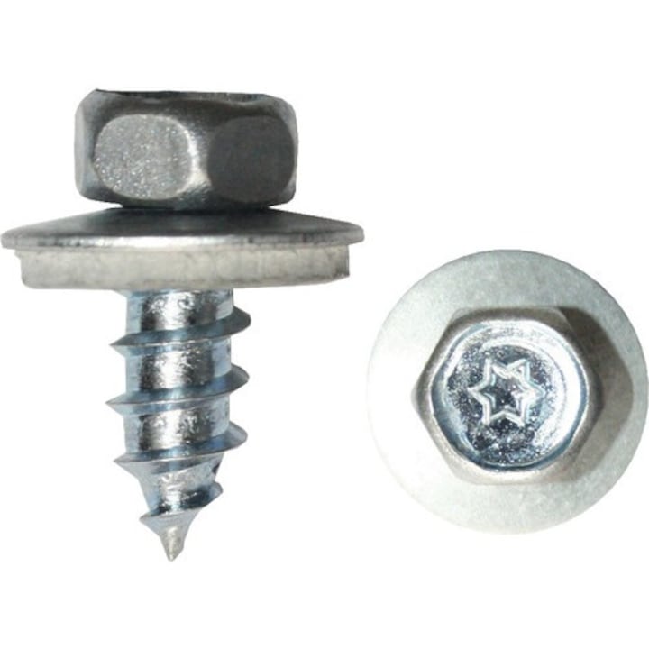Holsuruburi Cu Cap Hexagonal Torx Si Saiba Cauciuc Epdm Dresselhaus 6, 5x19 Mm Otel Zincat, 100 Bucati, Pentru Acoperis